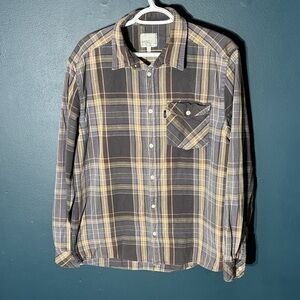 Wesc Men's Casual Flannel Plaid Shirt - Black and Tan